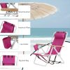 Folding Beach Chair Set of 2 for Adults, 4 Position Portable Backpack Foldable Camping Chair with Headrest Cup Holder and Wooden Armrests, Pink