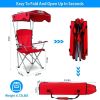 Camp Chairs, Foldable Beach Canopy Chair, Heavy Duty Sun Protection Camping Lawn Canopy Chair with Cup Holder for Outdoor Beach Camp Park Patio-Red