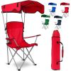 Camp Chairs, Foldable Beach Canopy Chair, Heavy Duty Sun Protection Camping Lawn Canopy Chair with Cup Holder for Outdoor Beach Camp Park Patio-Red