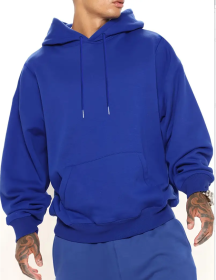 Men's Solid Color Hooded Jumper (Option: Blue-L)