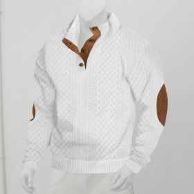 Stand Collar Long Sleeve Jacquard Knitted Pullover Sweater (Option: White-S)