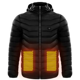 Men Heated Puffer Jacket Electric Heating Coat Insulated Hood Windbreaker 9Heat Zones (Option: Black-S)