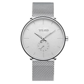 2023 Mens Fashion Minimalist Watches Men Business Casual Quartz Watch Simple Male Stainless Steel Mesh Band Clock reloj hombre (Color: Mesh Silver White)