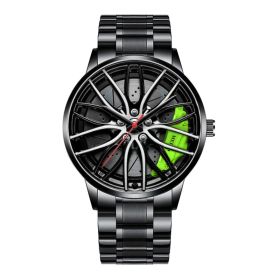 Mens Luxury Watches Sports Car Watches 3D Sport Rim Hub Wheel Wristwatch Car Quartz Men's Watches Creative Relogio Masculino (Color: Green)