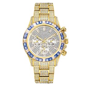 European And American Fashion High-end Full Star Quartz Men's Watch (Color: Golden blue)