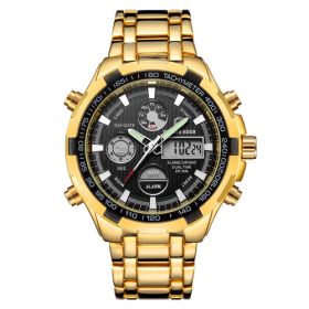 Men's Calendar Alloy Sports Multi-function Watch (Color: Gold black)