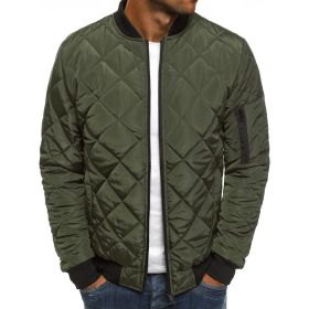 winter men's fashion jacket Lingge warm stand collar cotton padded clothes men (Color: Army Green, size: L)