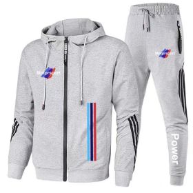 For Bmw Men's Casual Sports Suit Zipper Hooded Jacket + Pants Tracksuit Sweatshirt Casual Male Set (Color: Gray, size: S)