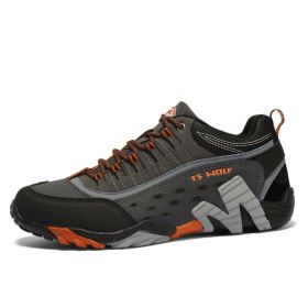 Outdoor Lover Trekking Shoes Men Waterproof Hiking Shoes Mountain Boots Genuine Leather Woodland Hunting Tactical Shoes (Color: Men-Dark gray-Orange, size: 38)