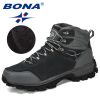 BONA New Designers Genuine Leather Hiking Shoes Winter Sneakers Men Mountain Man Tactical Hunting Footwear Plush Warm Shoes