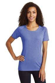 Sport-Tek Ladies PosiCharge Tri-Blend Wicking Scoop Neck Raglan Tee LST400 (Color: True Royal Heather, size: XL)