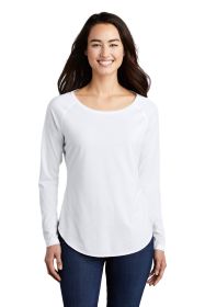 Sport-Tek Ladies PosiCharge Long Sleeve Tri-Blend Wicking Scoop Neck Raglan Tee LST400LS (Color: White Triad Solid, size: XXL)