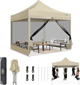 Outdoor Canopy Tent 10x15 Heavy Duty Pop Up with Sidewalls Waterproof, Easy To Set Up Gazebo with Mosquito Netting, Folding Shed (Color: KHAKI)