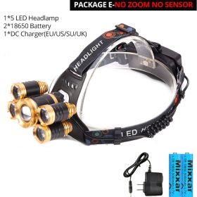 ZK25 Powerful LED Headlight headlamp 5LED T VI Head Lamp 8000lumens Torch head light 18650 battery Best For Camping/fishing (Plug Type: us, Emitting Color: Option E)