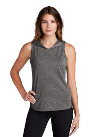 Sport-Tek Ladies PosiCharge Tri-Blend Wicking Draft Hoodie Tank LST410 (Color: Black/ Dark Grey Heather, size: L)