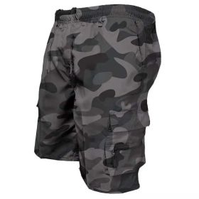 Mens Casual Summer Elastic Waist Shorts (Color: Camouflage Gray, size: XL)