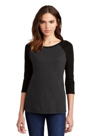 District Women's Perfect Tri 3/4-Sleeve Raglan DM136L (Color: Black/ Black Frost, size: L)