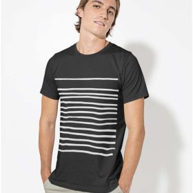 Mens T-Shirt with Lines in Black (Color: Black, size: XL)