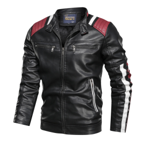 Mens Biker Jacket With Shoulder Details (Color: Black, size: L)