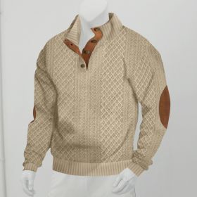 Stand Collar Long Sleeve Jacquard Knitted Pullover Sweater (Option: Khaki-S)