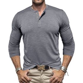 Men's Long-sleeved Henry Collar T-shirt (Option: Gray-S)