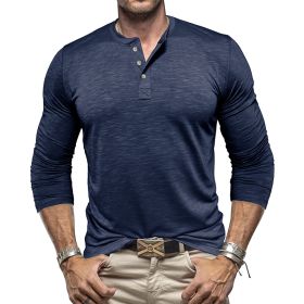 Men's Long-sleeved Henry Collar T-shirt (Option: Sapphire Blue-XL)