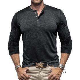 Men's Long-sleeved Henry Collar T-shirt (Option: Black-L)